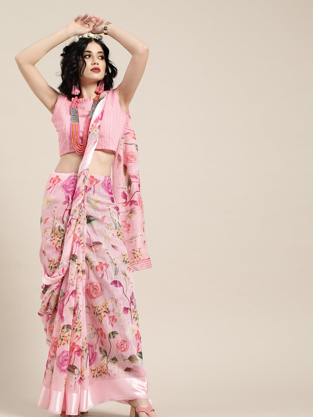 Saree Mall Pink Printed Saree | Grocsy