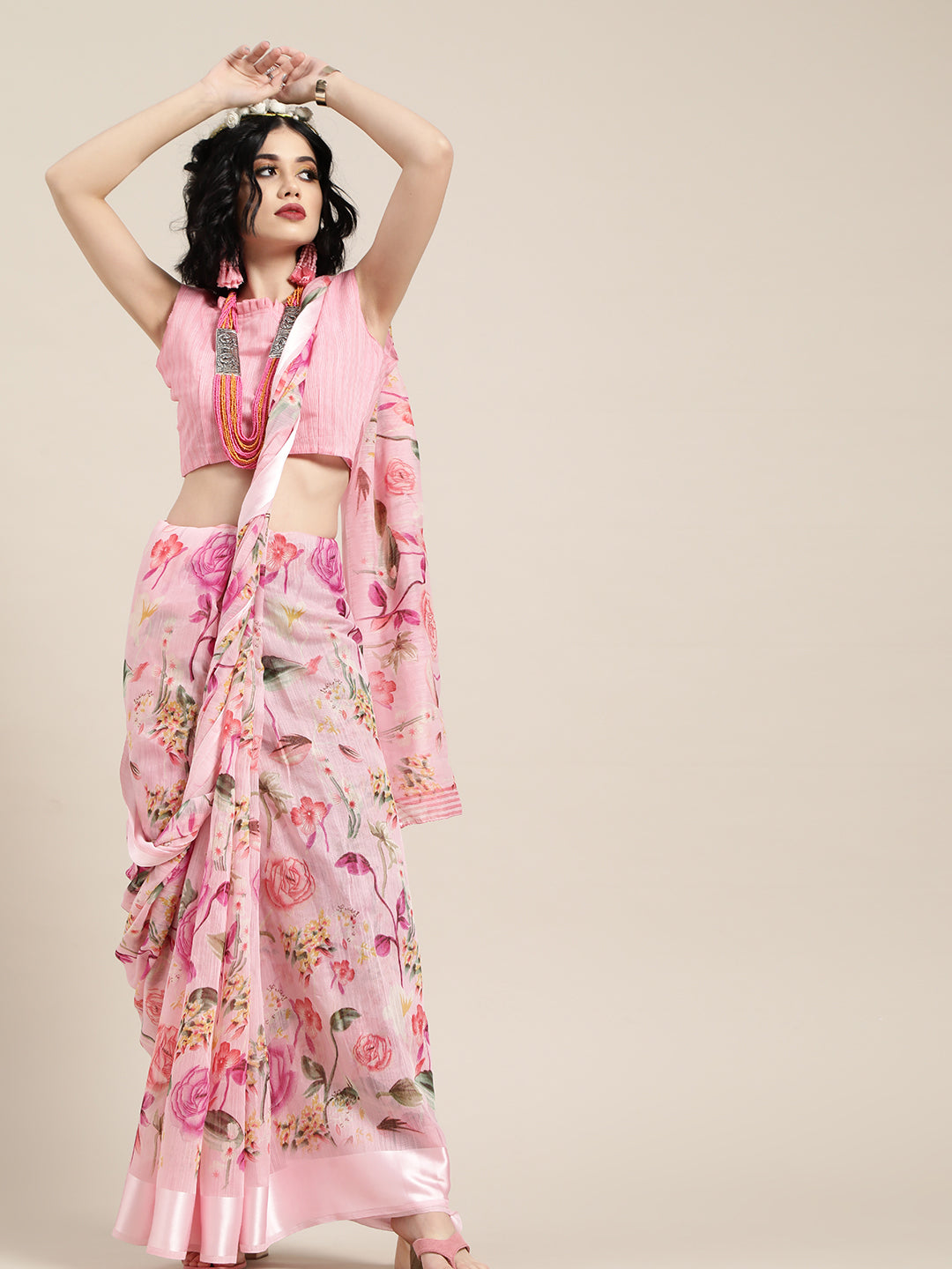 Saree Mall Pink Printed Saree | Grocsy