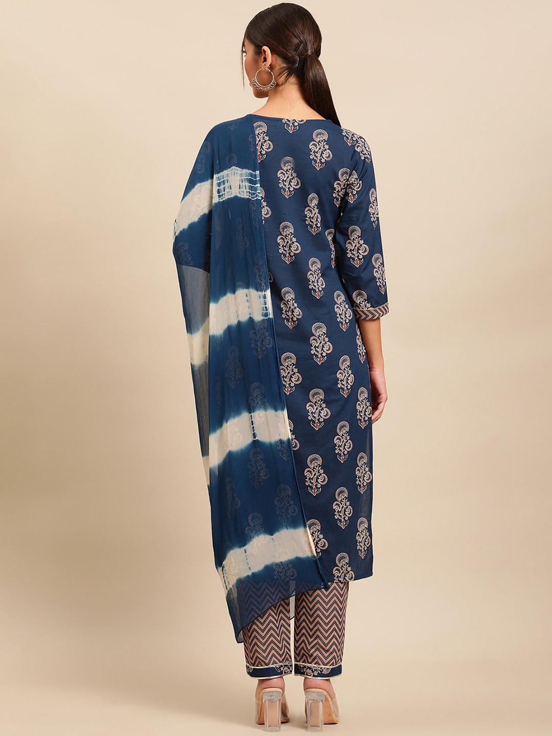 Sangria Women Ethnic Motifs Printed Gotta Patti Pure Cotton Kurta with Trousers | Grocsy
