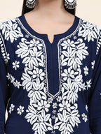 HOUSE OF KARI Ethnic Motifs Embroidered Chikankari Cotton Kurta & Palazzos | Grocsy