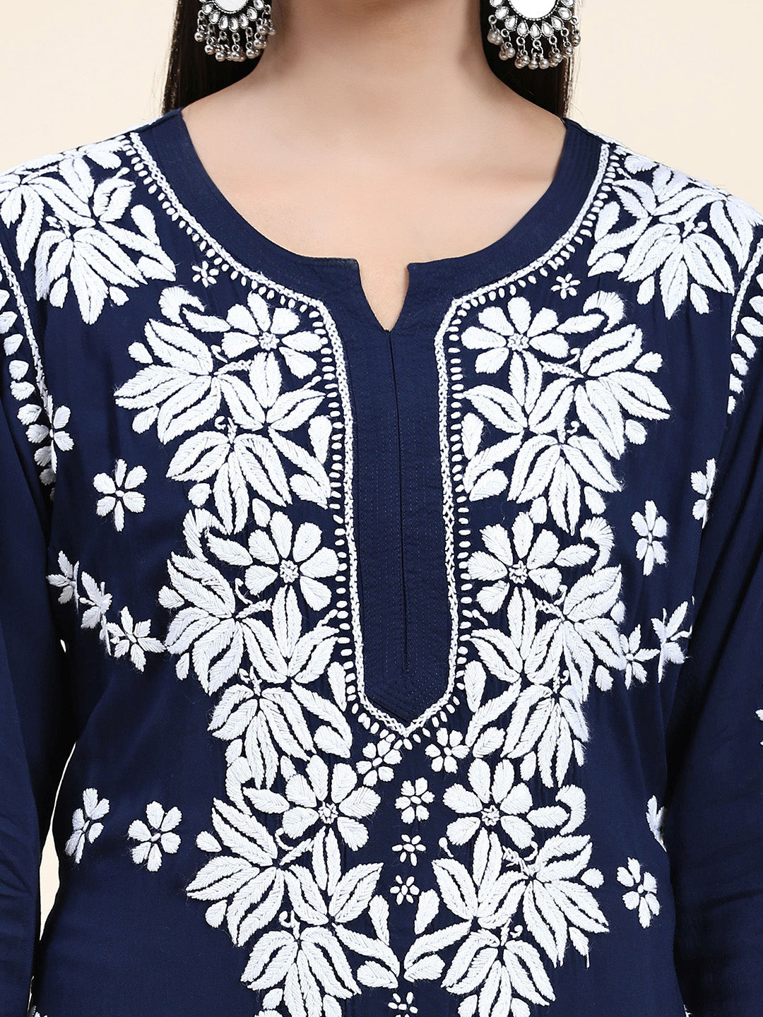 HOUSE OF KARI Ethnic Motifs Embroidered Chikankari Cotton Kurta & Palazzos | Grocsy