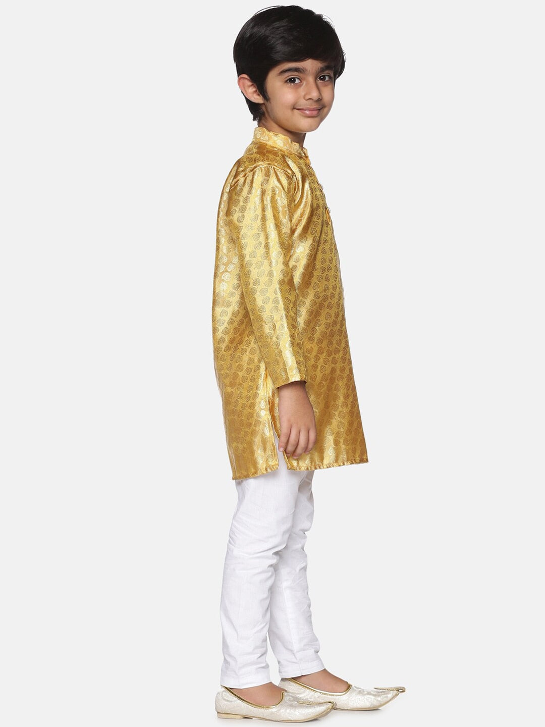 Sethukrishna Boys Gold-Toned Self Design Kurta with Pyjamas | Grocsy