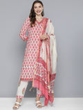 HERE&NOW Women Floral Printed Regular Pure Cotton Kurta with Trousers & With Dupatta | Grocsy
