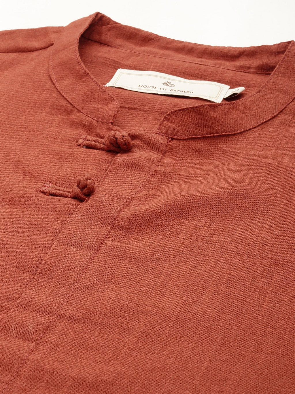 House of Pataudi Men Pure Cotton Solid Straight Mandarin Collar Rozana Kurta | Grocsy