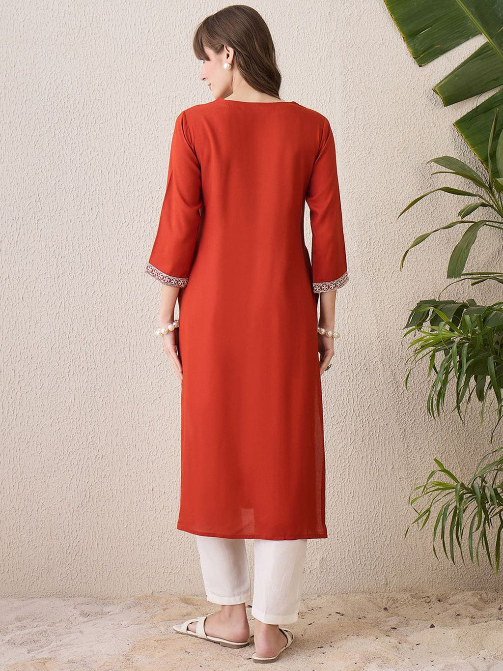 Indo Era Floral Yoke Design Thread Work Cotton Straight Kurta | Grocsy