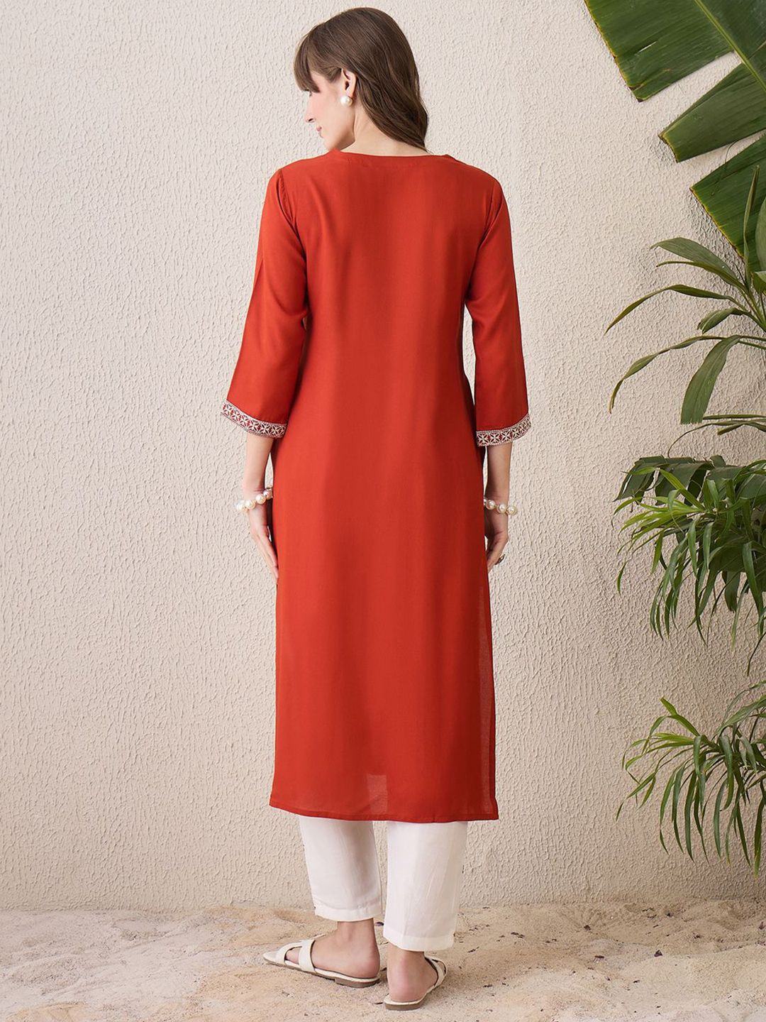 Indo Era Floral Yoke Design Thread Work Cotton Straight Kurta | Grocsy