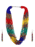 Cardinal Red & Green Beaded Multistring Necklace & Earrings Set | Grocsy