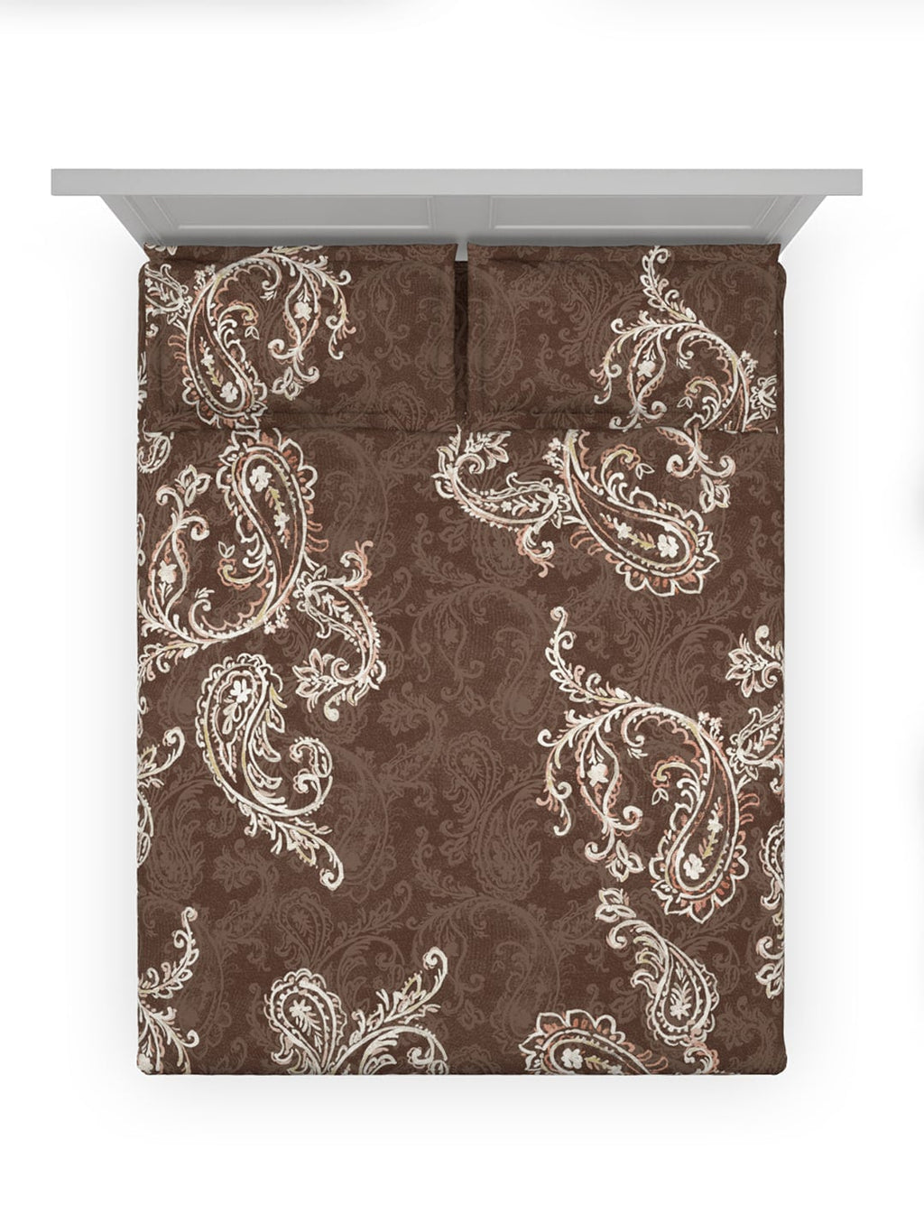 DDecor Brown & White Ethnic Motifs Cotton 140 TC King Bedsheet With 2 Pillow Covers | Grocsy