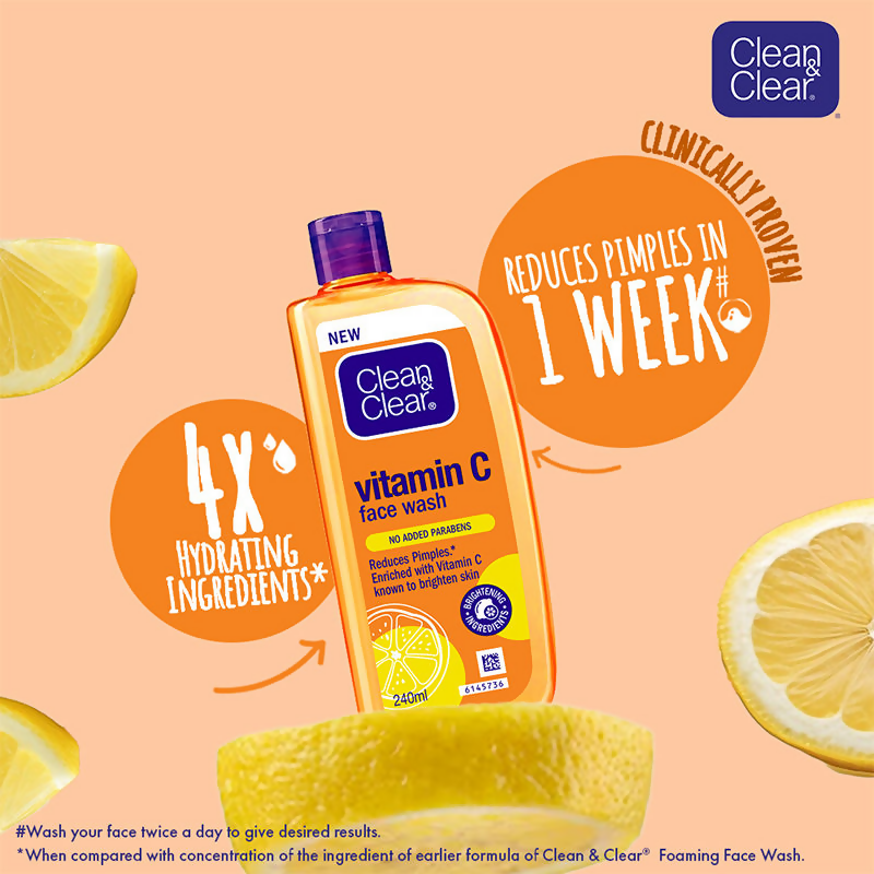 Clean & Clear Vitamin C Face Wash - Gentle Brightening & Hydrating Cleanser Reduces | Grocsy