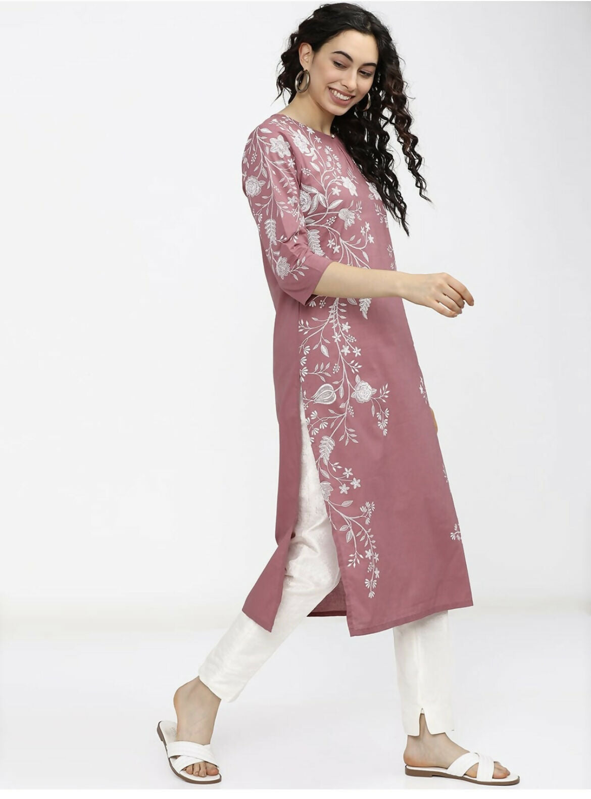 Cheera Women Stylish Hand Block Printed Cotton Blend Flared Kurta - Peach | Grocsy