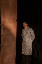 Greyish Blue Viscose Wevon Designer Men's Kurta Set - Mahotsav | Grocsy