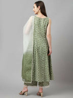FIORRA Women's Green Lurex Cotton Flared Kurta Palazzo Set With Dupatta | Grocsy