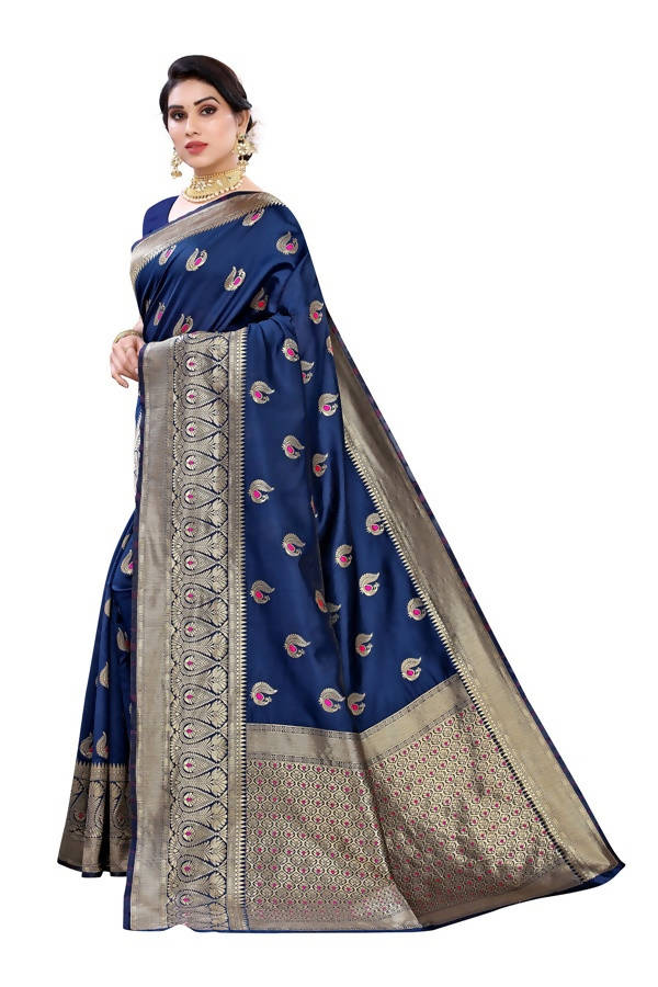Vamika Banarasi Jacquard Weaving Blue Saree (Siri Blue) | Grocsy