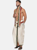 Sethukrishna Men Cream Solid Readymade Dhoti Pants With Angavastram | Grocsy