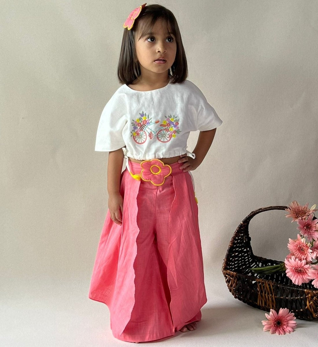 ArthLife Pink White Cycle Embroidered Co-Ord Set | Grocsy