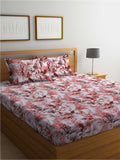BOMBAY DYEING Serenita Brown Printed Cotton 144 TC Queen Bedsheet with 2 Pillow Covers | Grocsy
