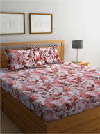 BOMBAY DYEING Serenita Brown Printed Cotton 144 TC Queen Bedsheet with 2 Pillow Covers | Grocsy