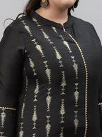 Sztori Plus Size Ethnic Motifs Printed Mandarin Collar Straight Kurta with Trousers | Grocsy