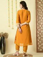 Myshka Women's Mustard Georgette Kurta With Trousers Party Sets | Grocsy