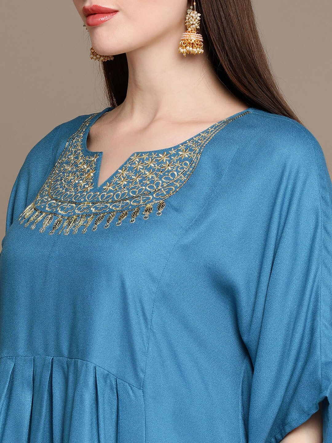 HERE&NOW Floral Embroidered Sequined Kaftan Kurti with Dhoti Pants | Grocsy