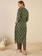 Indo Era Women Floral Printed Regular Sequinned Detail Pure Cotton Kurta with Trousers | Grocsy
