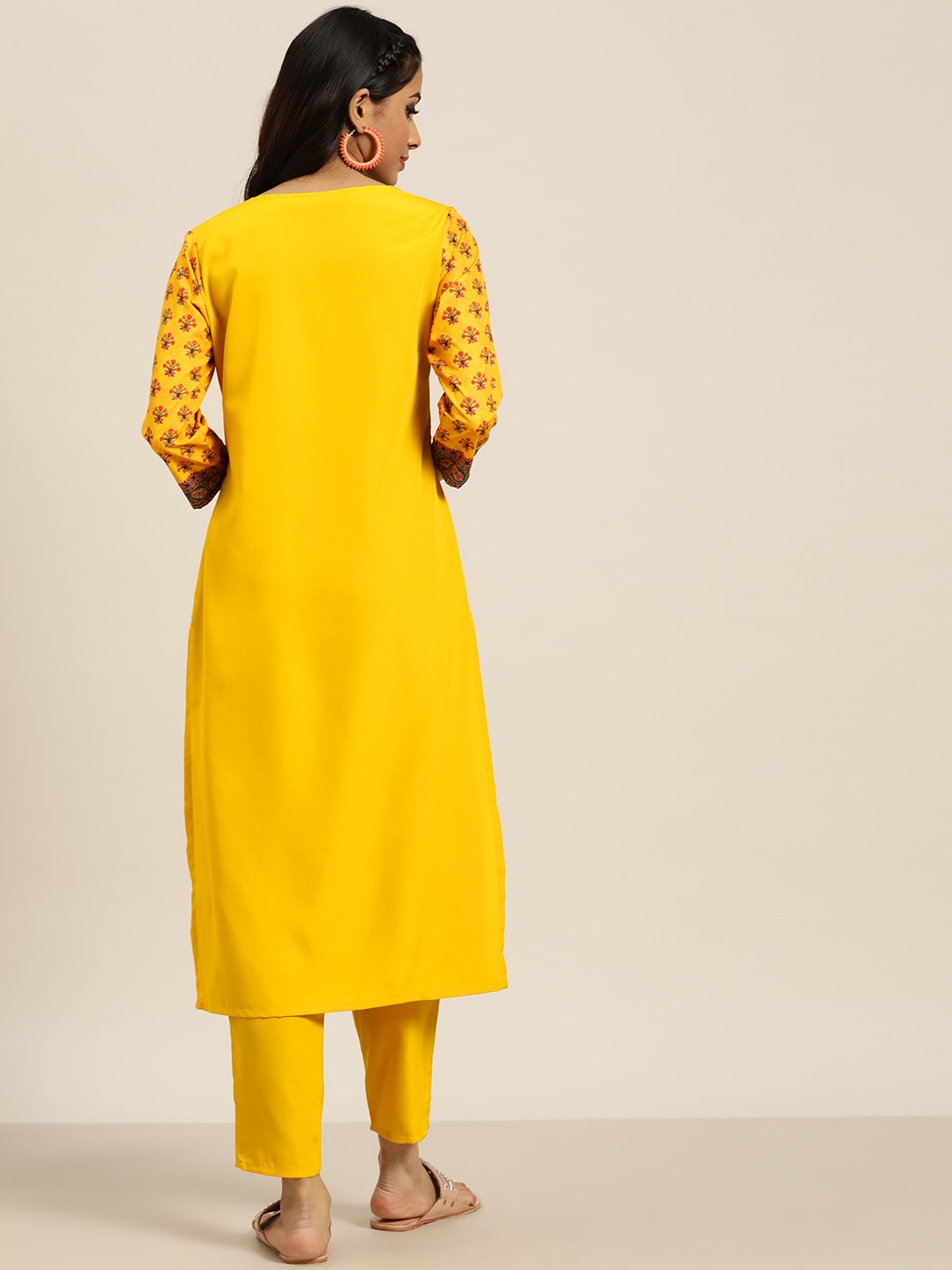 Sangria Women Yellow Ethnic Motifs Printed Kurta with Trousers | Grocsy