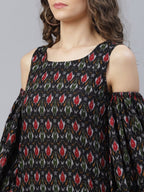 Aks Ethnic Motifs Printed Cold-Shoulder Sleeves Pure Cotton Kurta With Trousers | Grocsy