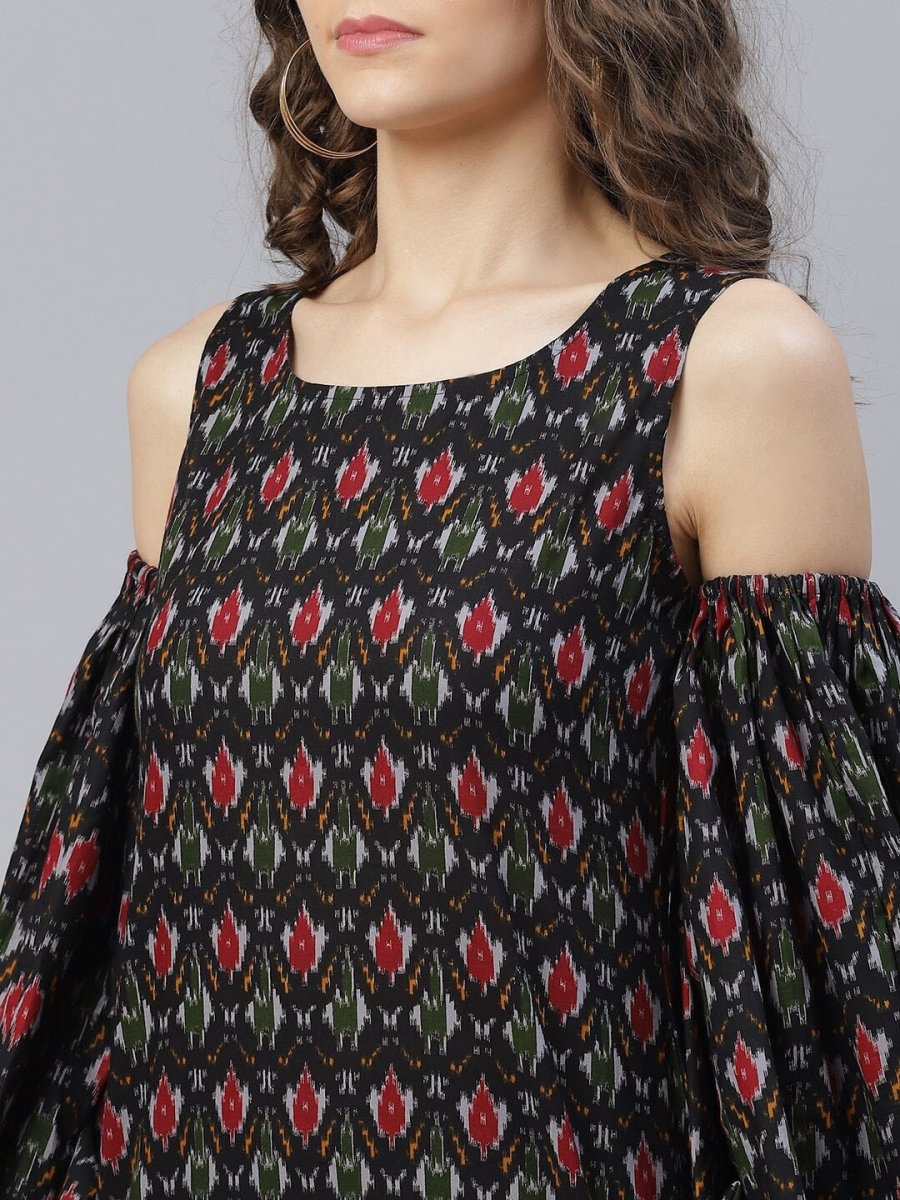 Aks Ethnic Motifs Printed Cold-Shoulder Sleeves Pure Cotton Kurta With Trousers | Grocsy