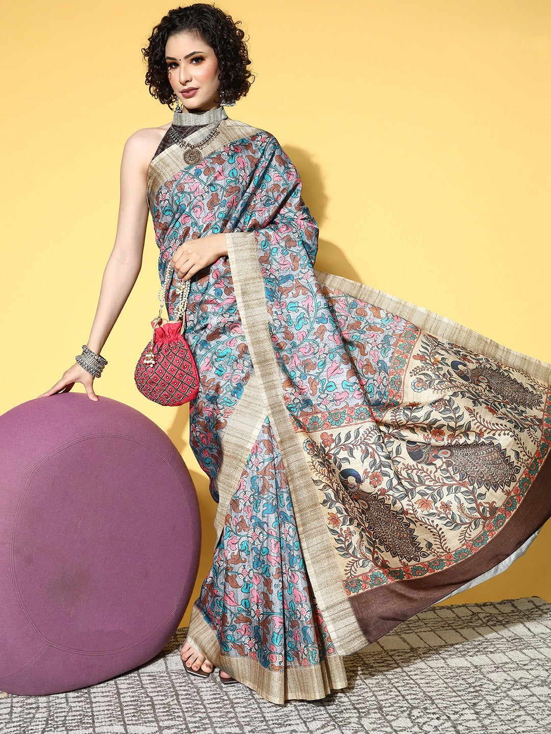 Saree Mall Kalamkari Saree With Solid Border | Grocsy