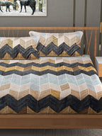 Stylespace by Isha Grey & Blue Geometric Velvet 330 TC King Bedsheet with 2 Pillow Covers | Grocsy