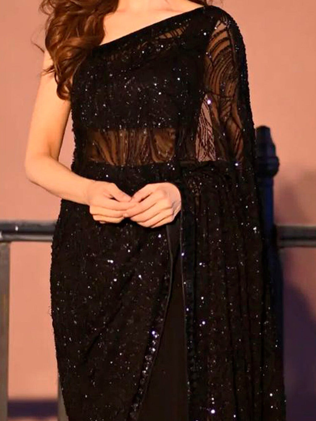 Sangria Elegant Black Sequinned Embellished Saree | Grocsy