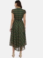 Souchii Green Printed A-Line Dress | Grocsy