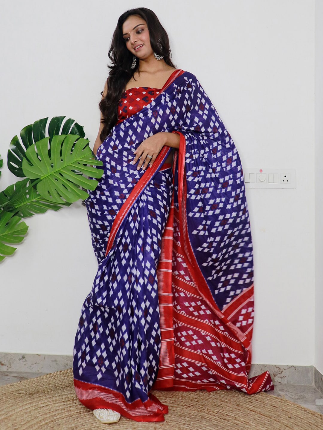 Saree Mall Ethnic Motifs Printed Pure Cotton Ikat Sarees | Grocsy