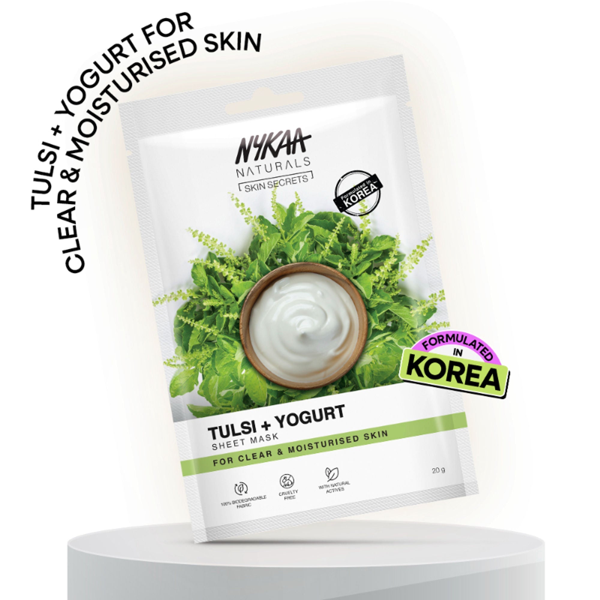 Nykaa Green Tea + Aloe Vera Sheet Mask For Hydrated Skin - Formulated in Korea - For All Skin Types - Tulsi & Yogurt | Grocsy