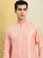 House of Pataudi Men Peach-Coloured Ethnic Motifs Printed Kurta | Grocsy