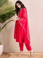 Indo Era Women Floral Yoke Design Regular Liva Kurta with Trousers & With Dupatta | Grocsy