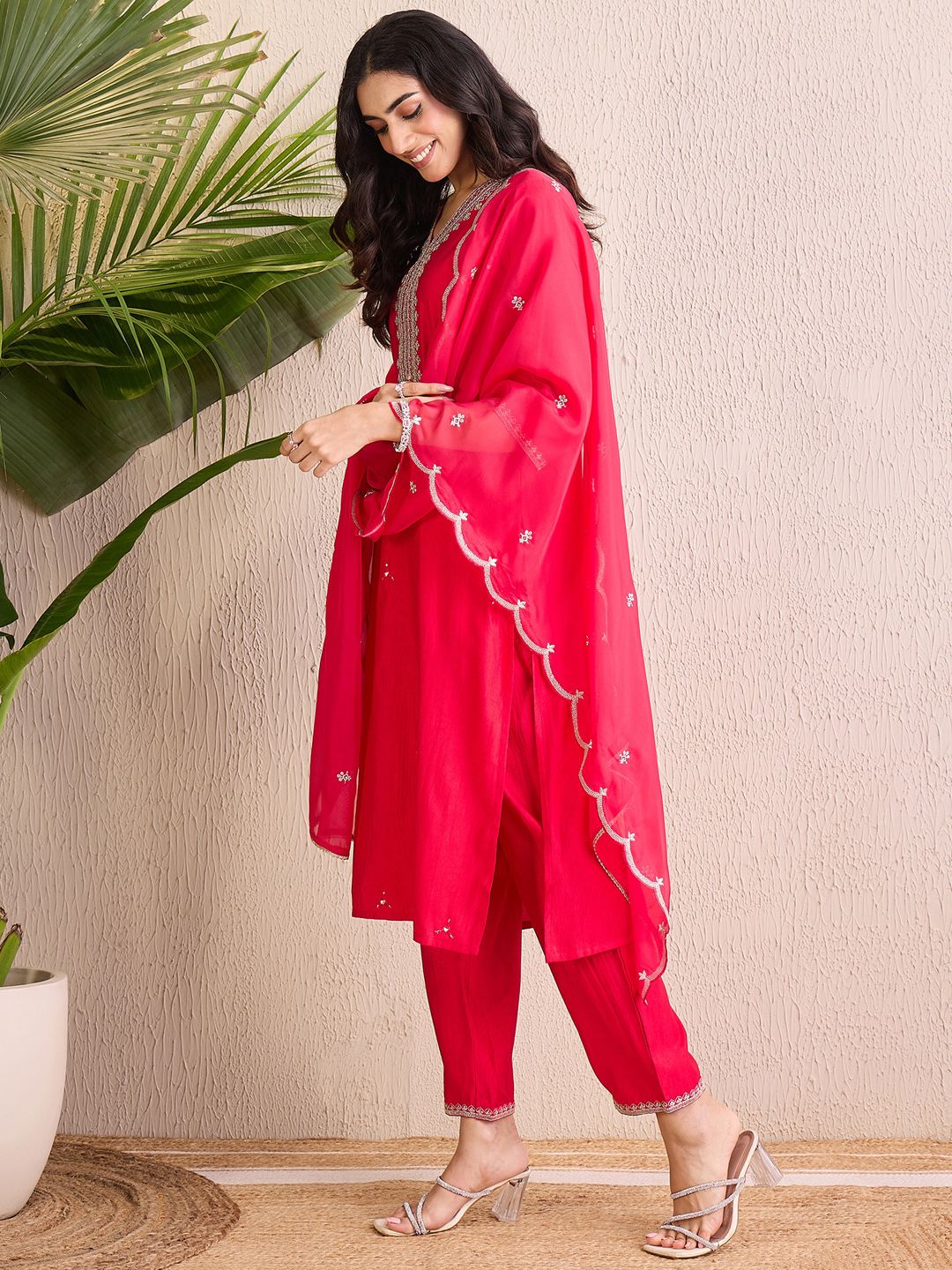 Indo Era Women Floral Yoke Design Regular Liva Kurta with Trousers & With Dupatta | Grocsy