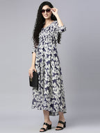 Souchii Floral Printed Chiffon Empire Midi Dress | Grocsy
