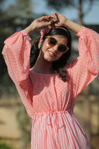 Juniper Women Peach Georgette Bandhani High-Low Tunic | Grocsy