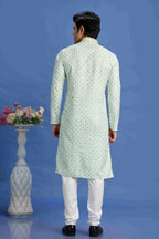 Raivat Ethnic Cotton Embroidery Kurta Pajama In Sea Green Colour | Grocsy