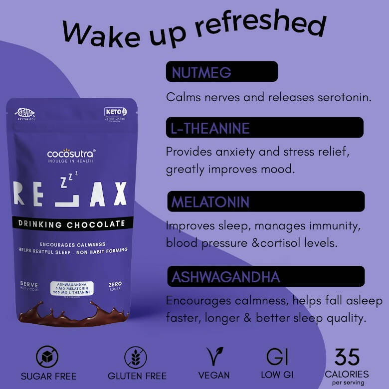 Cocosutra Lite - Relax - Sugar Free Drinking Chocolate Mix | Grocsy