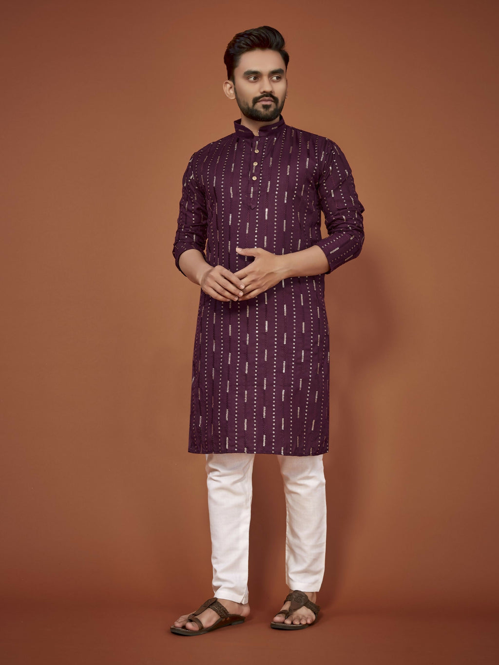 Anaita Purple Embroidered Cotton Straight Kurta | Grocsy