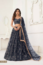 Aastha Fashion Black Butterfly Net Tone To Tone Thread Work, Sequence Work And Original Mirror Work Embroidery Wedding Wear Lehenga Choli | Grocsy
