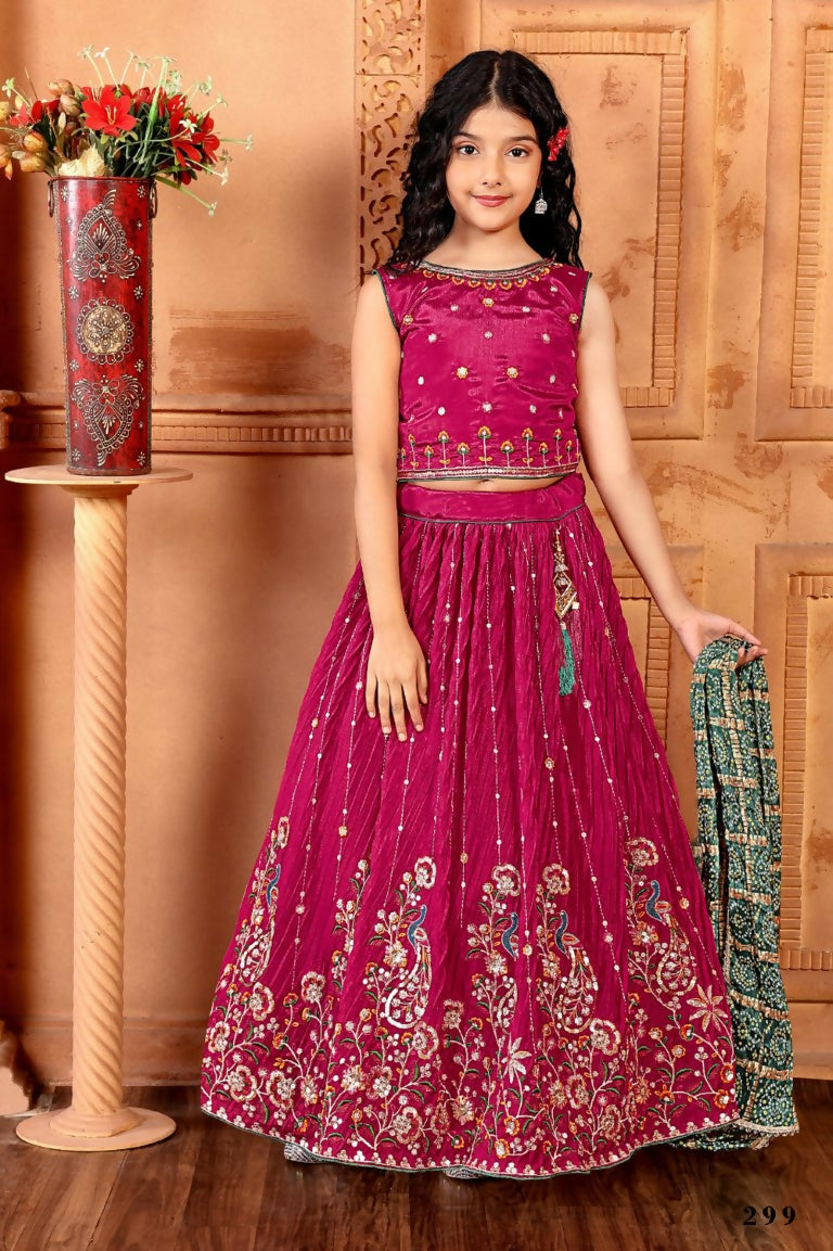 Kids Functional Designer Pink Chinon Fab Lehenga choli - Aaradhna | Grocsy