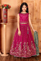 Kids Functional Designer Pink Chinon Fab Lehenga choli - Aaradhna | Grocsy