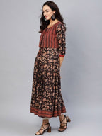 Aks Ethnic Motifs Printed Pure Cotton Anarkali Kurta With Jacket | Grocsy