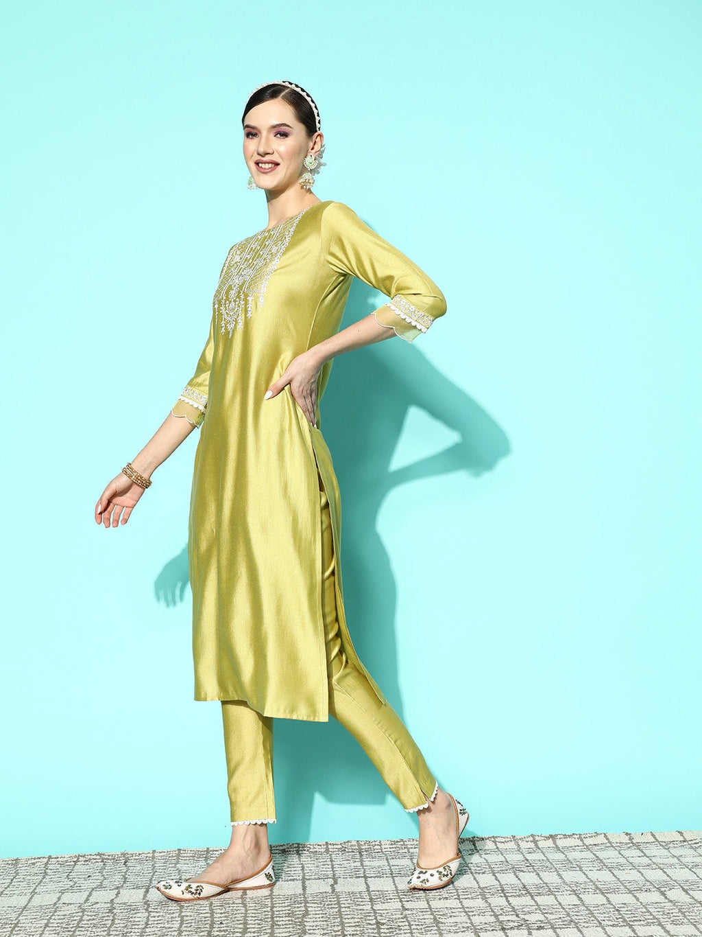 Sangria Women Floral Embroidered Regular Sequinned Kurta with Trousers & With Dupatta | Grocsy
