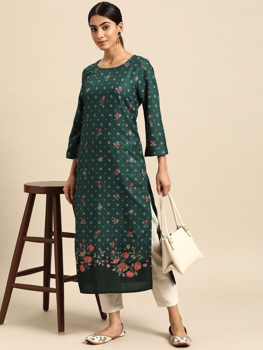 All About You Women Floral & Geometric Printed Straight Kurta | Grocsy
