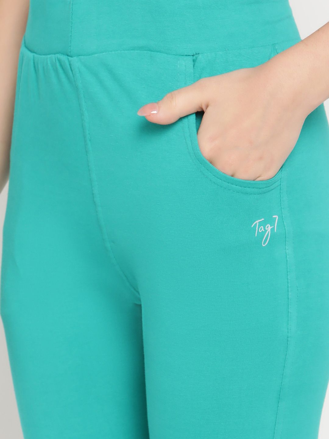 TAG 7 Women Pack of 2 Mustard Yellow & Turquoise Blue Solid Kurti Pants | Grocsy