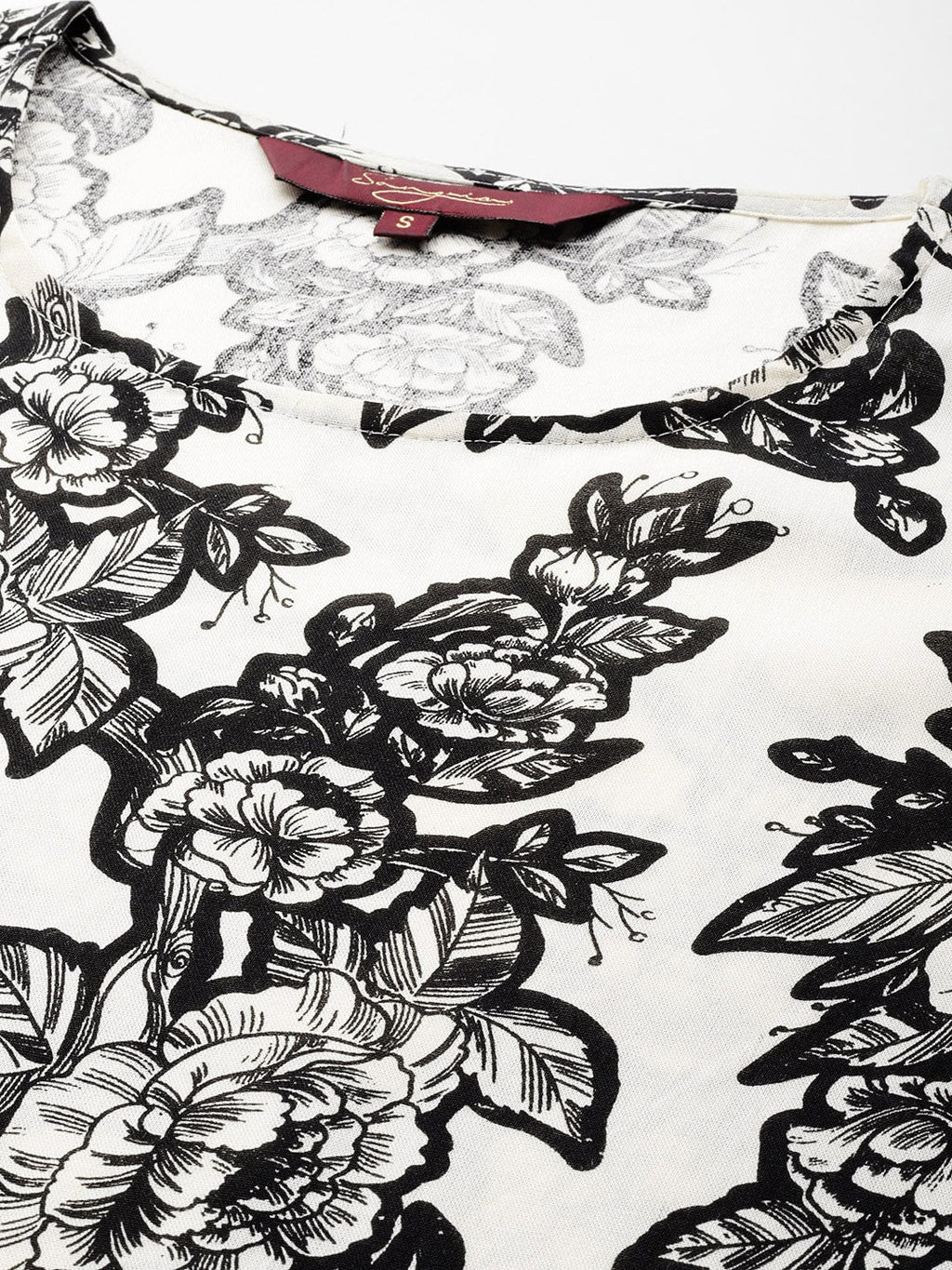 Sangria Floral Print Flutter Sleeves Kurta | Grocsy